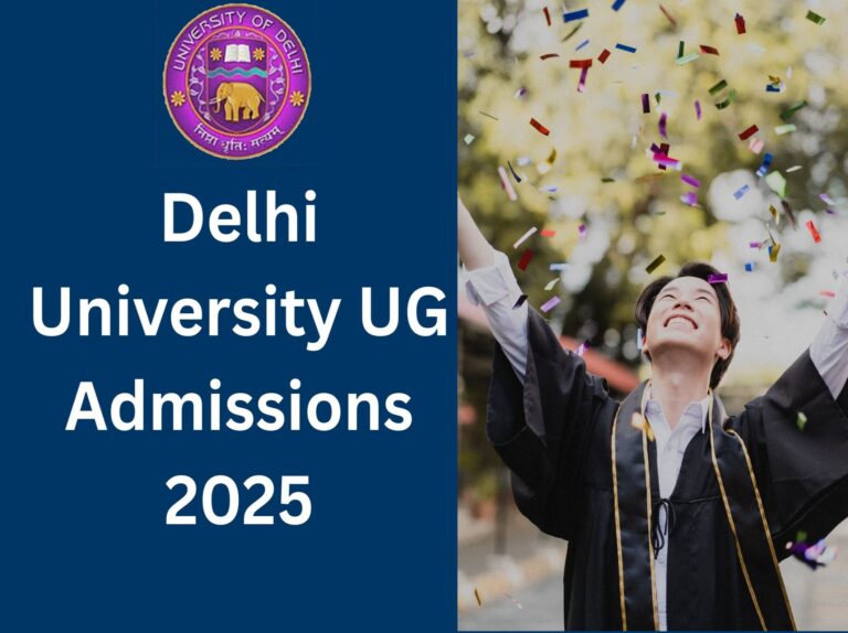 Delhi University UG Admission 2025, Delhi University 2025 UG admissions banner with university logo and graduate celebration.